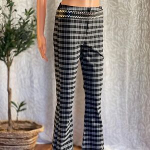 Black & White Plaid Flared Pants Stretch Tartan Trousers Indie Academia Size M